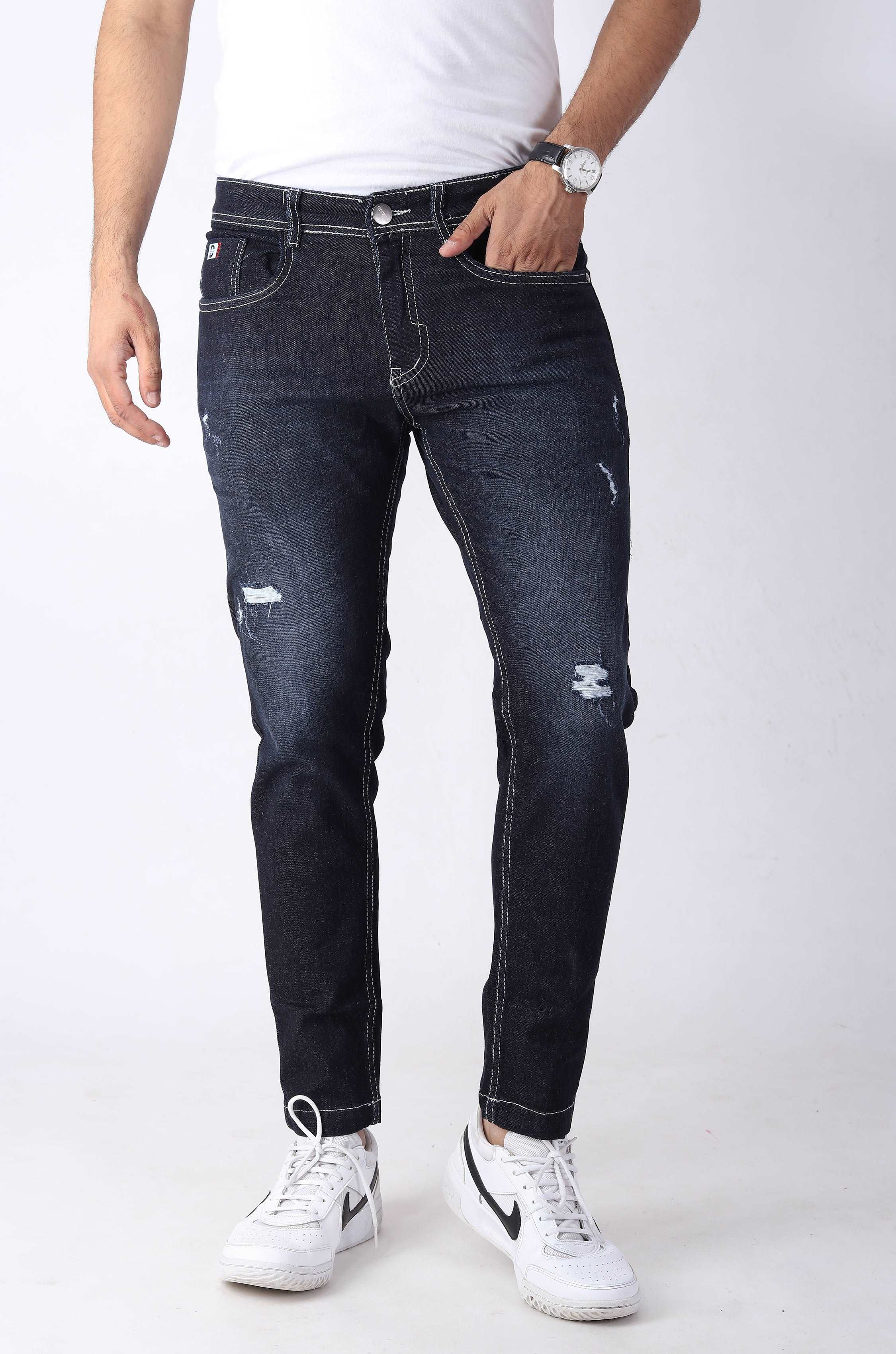 Whiskered men's thin jeans