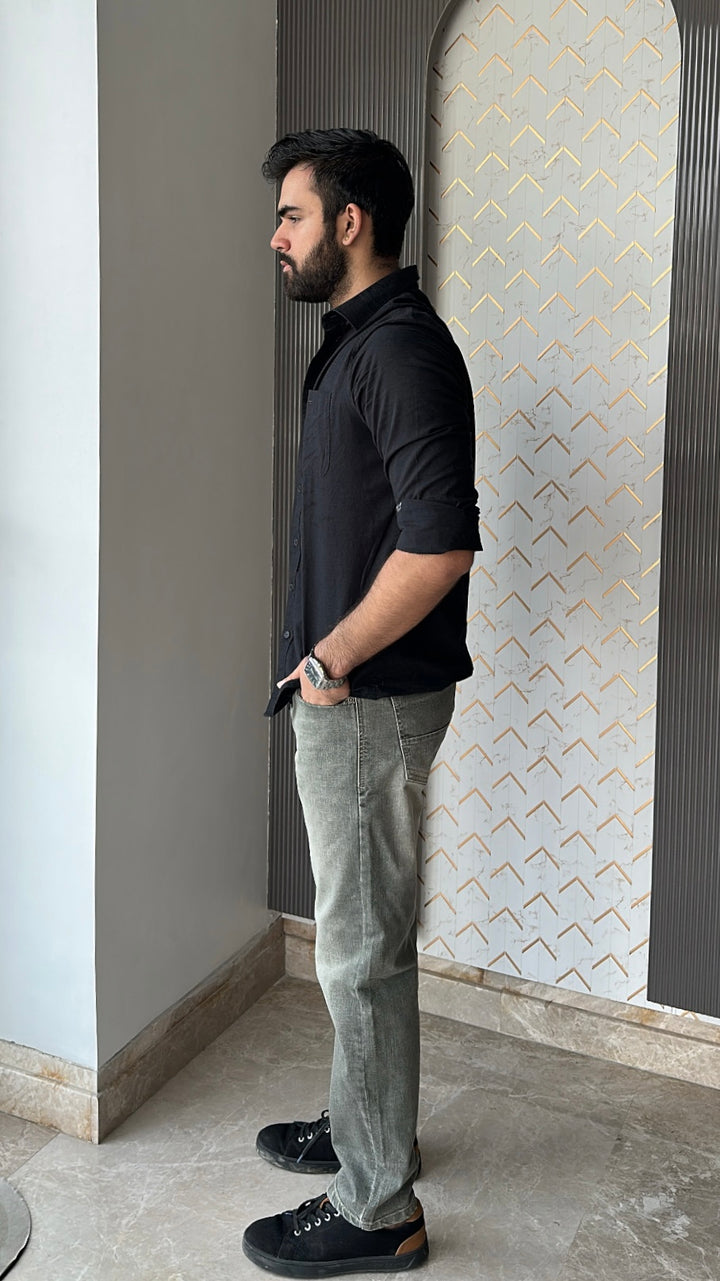 Light Olive Tailored Fit Denim Jeans For Men