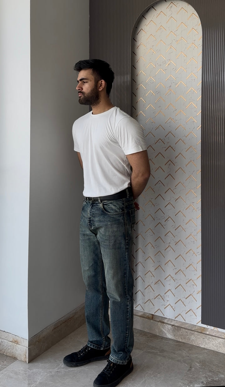 Vintage Grey Tailored Fit Denim Jeans For Men