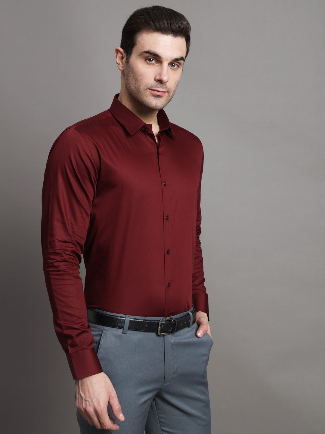 Wine Casual Long Sleeve Shirt 43588 main image 1