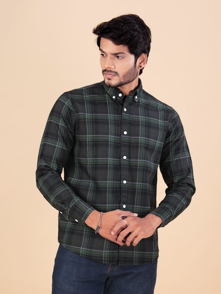 Casual Green Check Full Sleeve Shirt