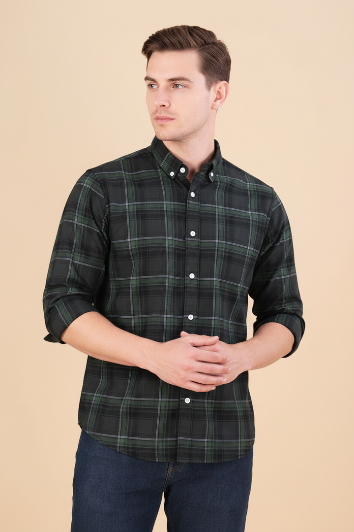 Casual Green Check Full Sleeve Shirt