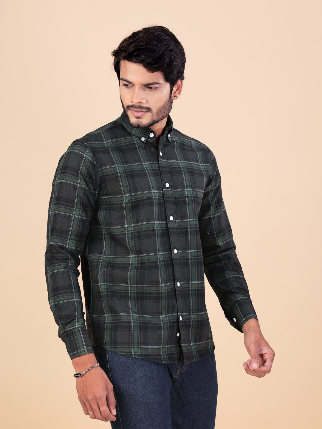Casual Green Check Full Sleeve Shirt