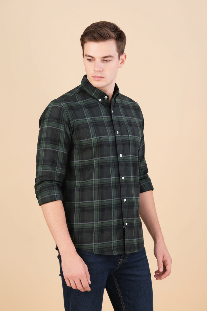 Casual Green Check Full Sleeve Shirt