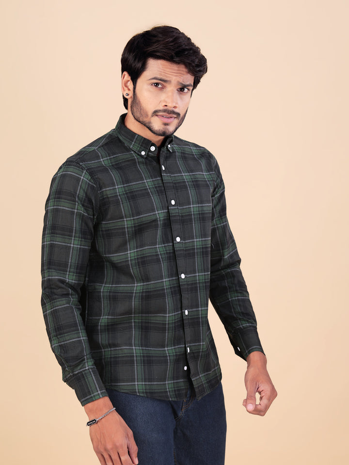 Casual Green Check Full Sleeve Shirt