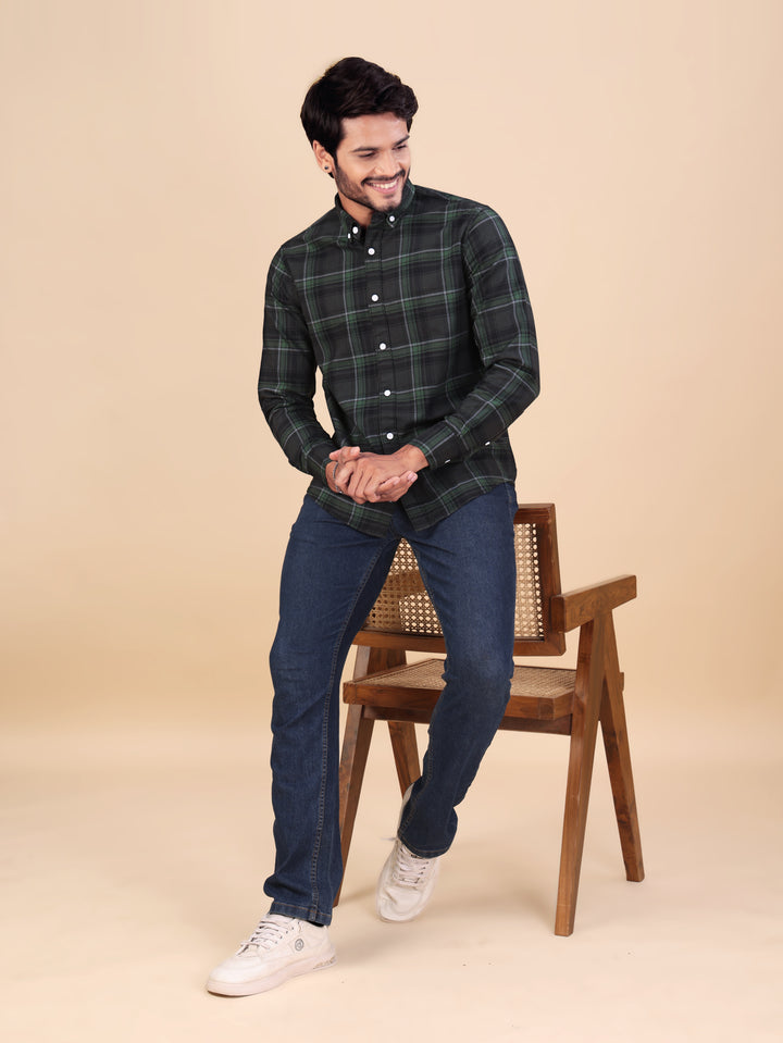 Casual Green Check Full Sleeve Shirt