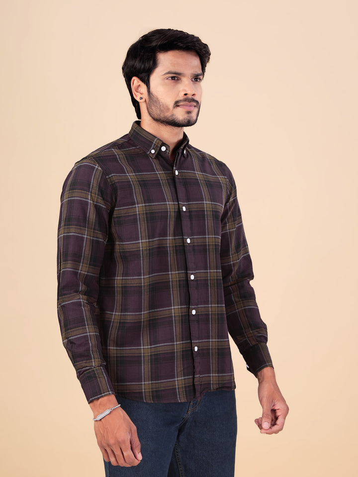 Brown Check Full Sleeve Shirt