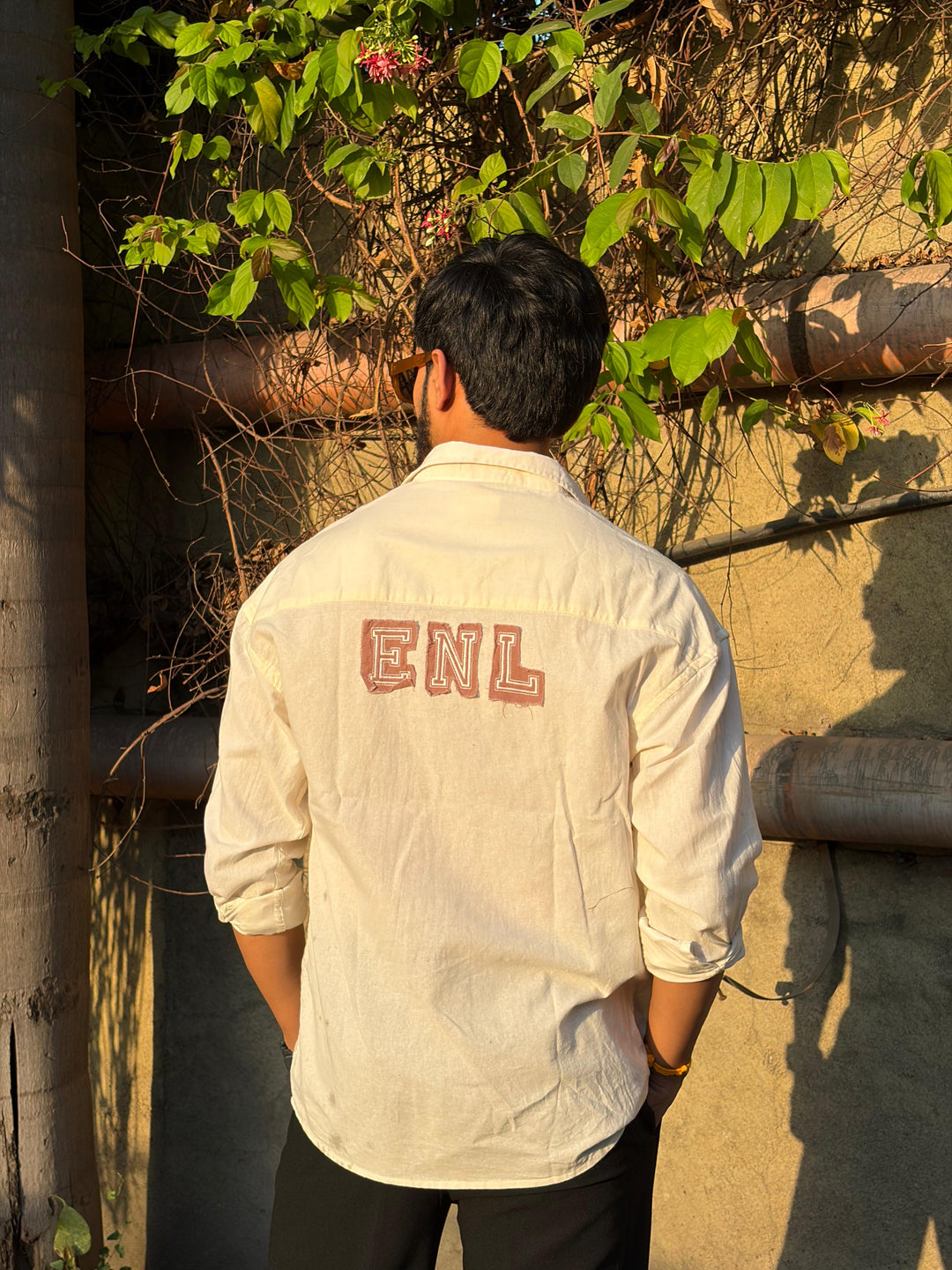 100% Linen Cotton Ivory Embroidery Pattern Relax Fit Shirt