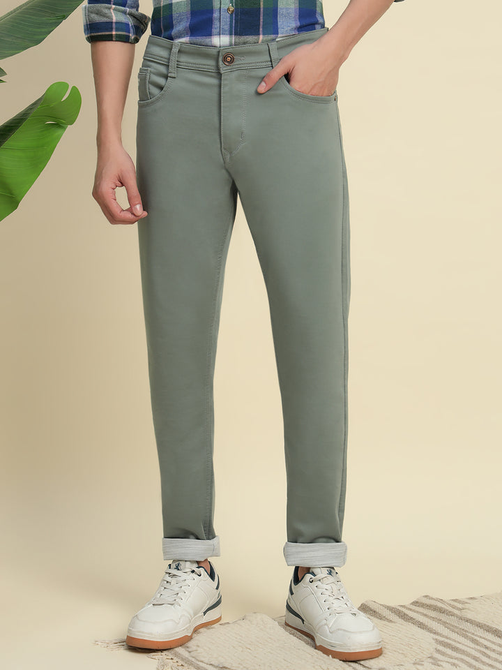 Sea Green Cotton Jeans