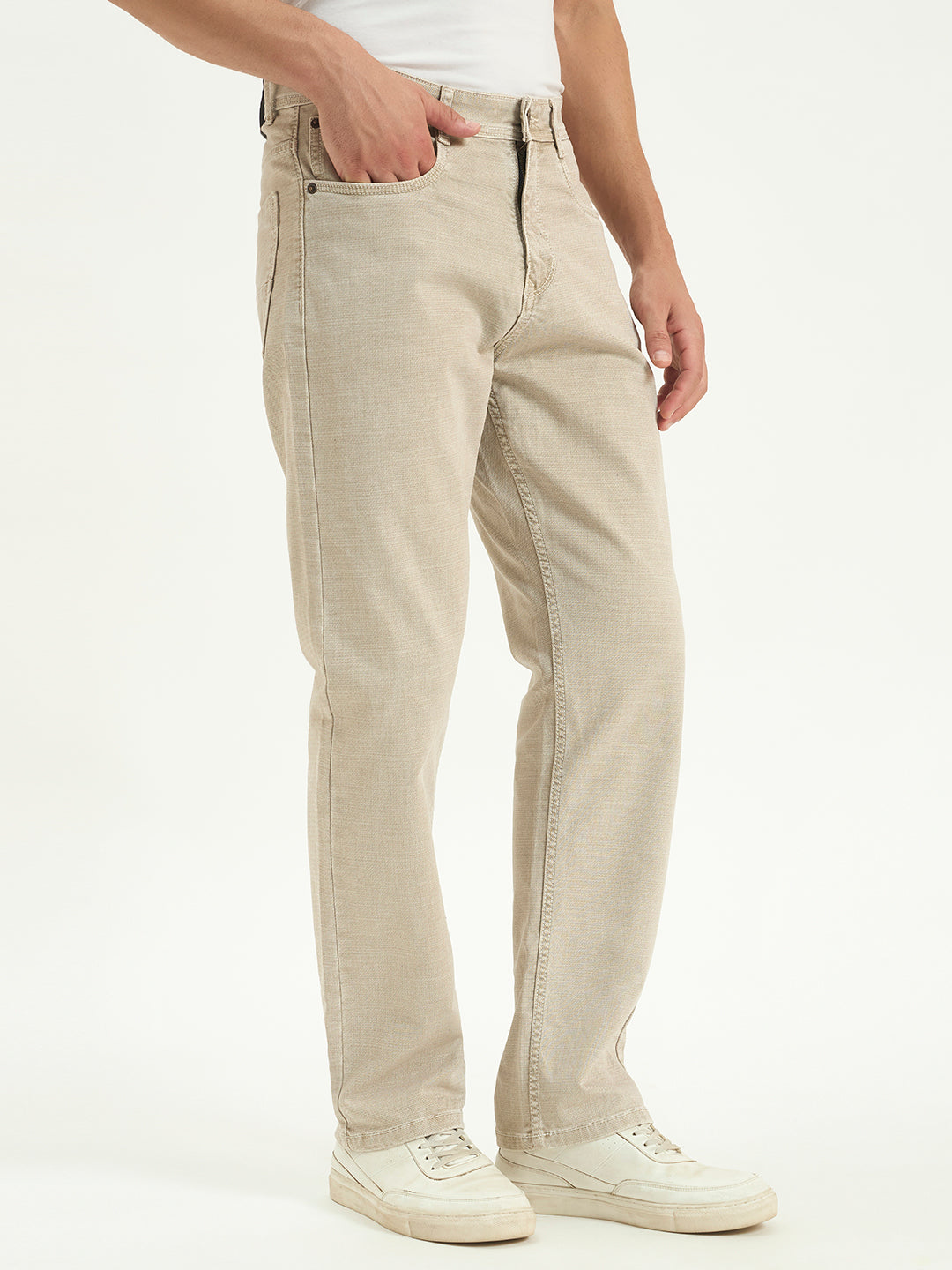 No Fade Beige Denim Relax Fit Jeans | Dland