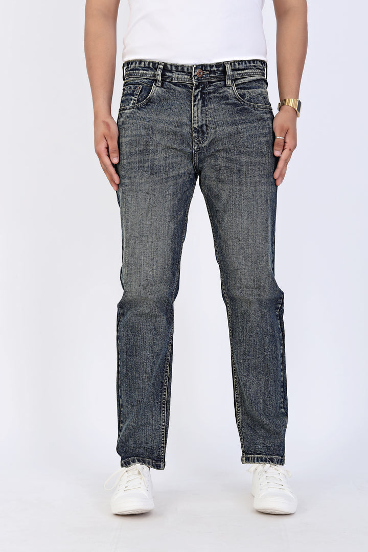 Vintage Grey Tailored Fit Denim Jeans For Men