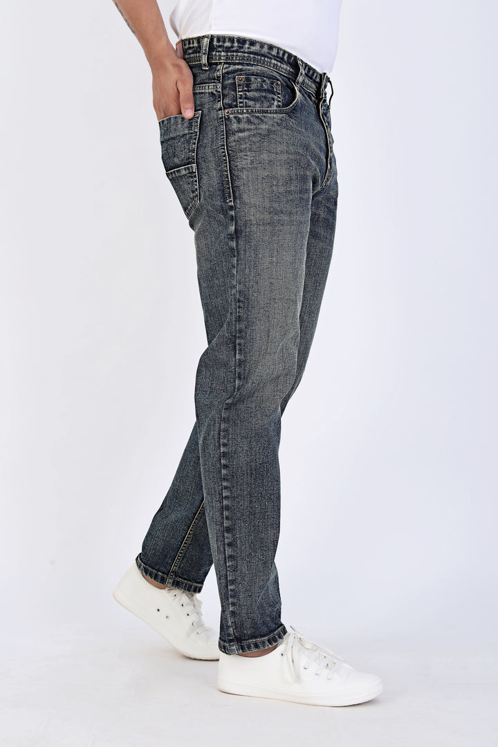 Vintage Grey Tailored Fit Denim Jeans For Men