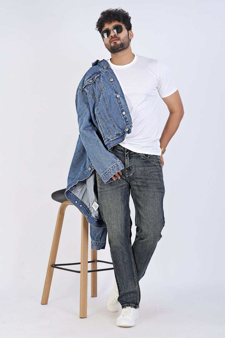 Vintage Grey Tailored Fit Denim Jeans For Men