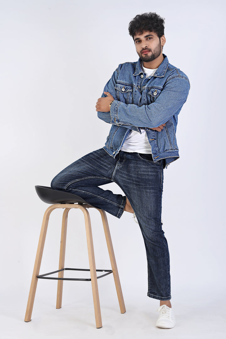 Vintage Blue Tailored Fit Denim Jeans For Men