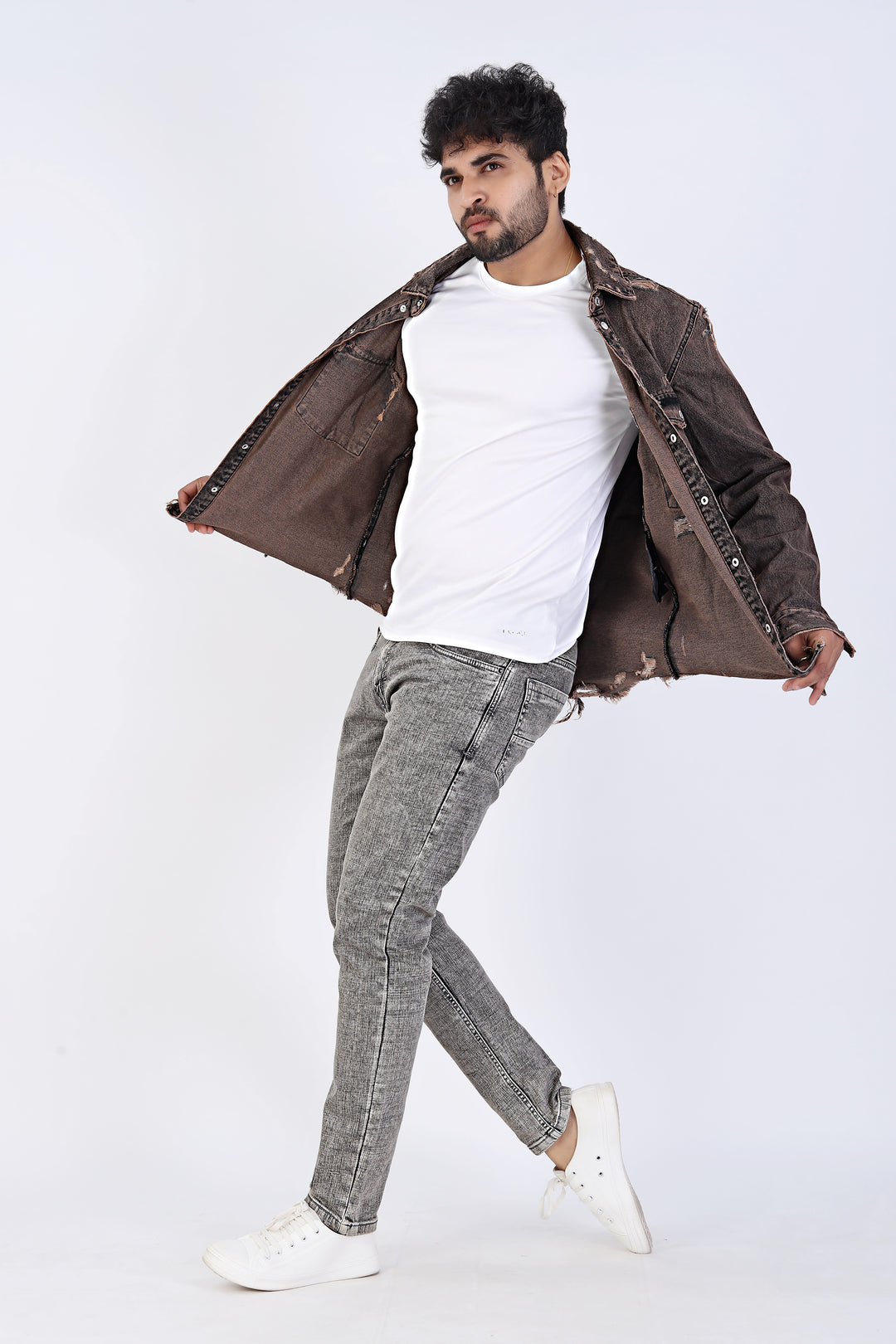 Acid Wash Grey Slim Fit Denim Jeans