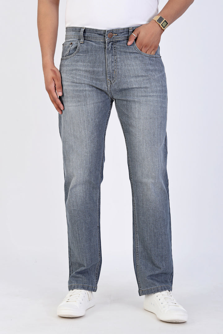 Classic Mid Wash Straight Fit Denim Jeans For Men