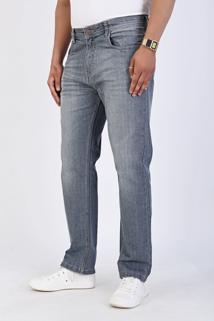 Classic Mid Wash Straight Fit Denim Jeans For Men