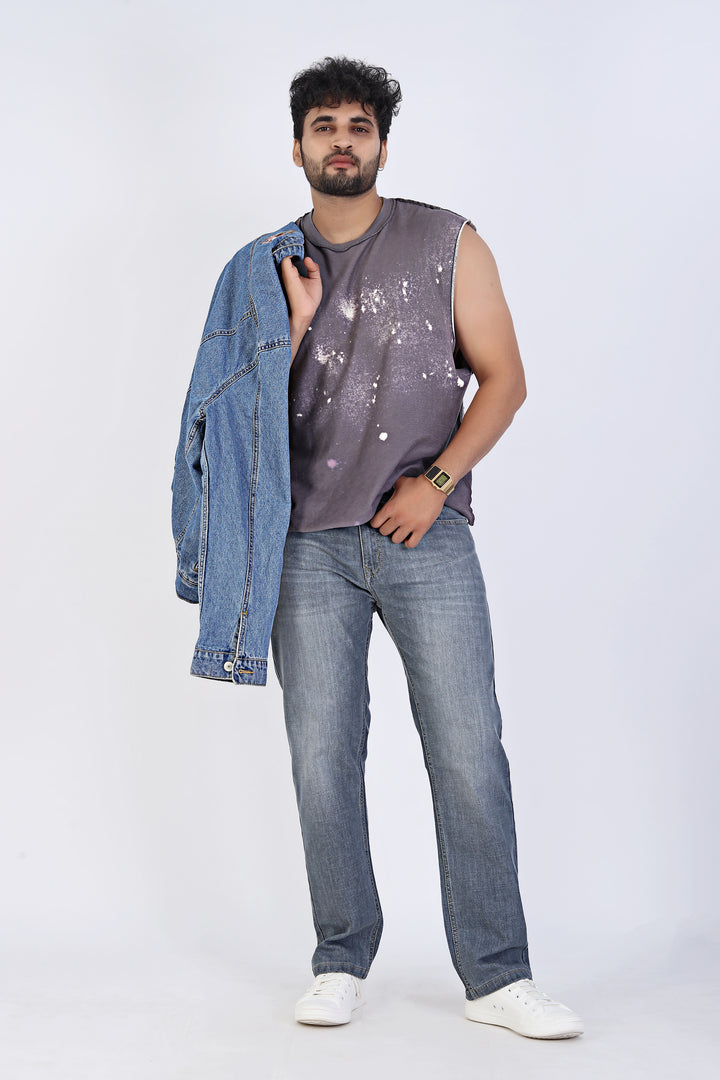 Classic Mid Wash Straight Fit Denim Jeans For Men