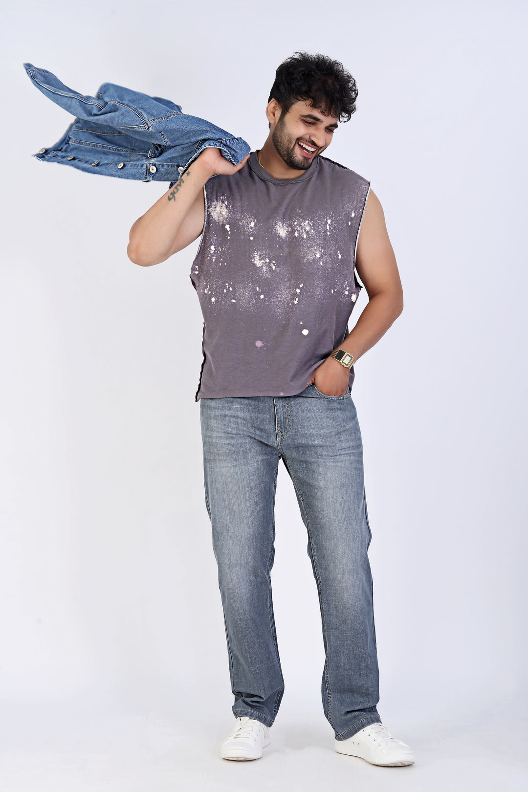 Classic Mid Wash Straight Fit Denim Jeans For Men