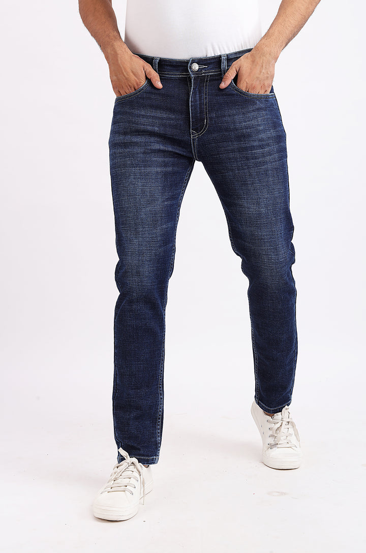 Raddit Sea blue Knitted Denim Jeans For Men