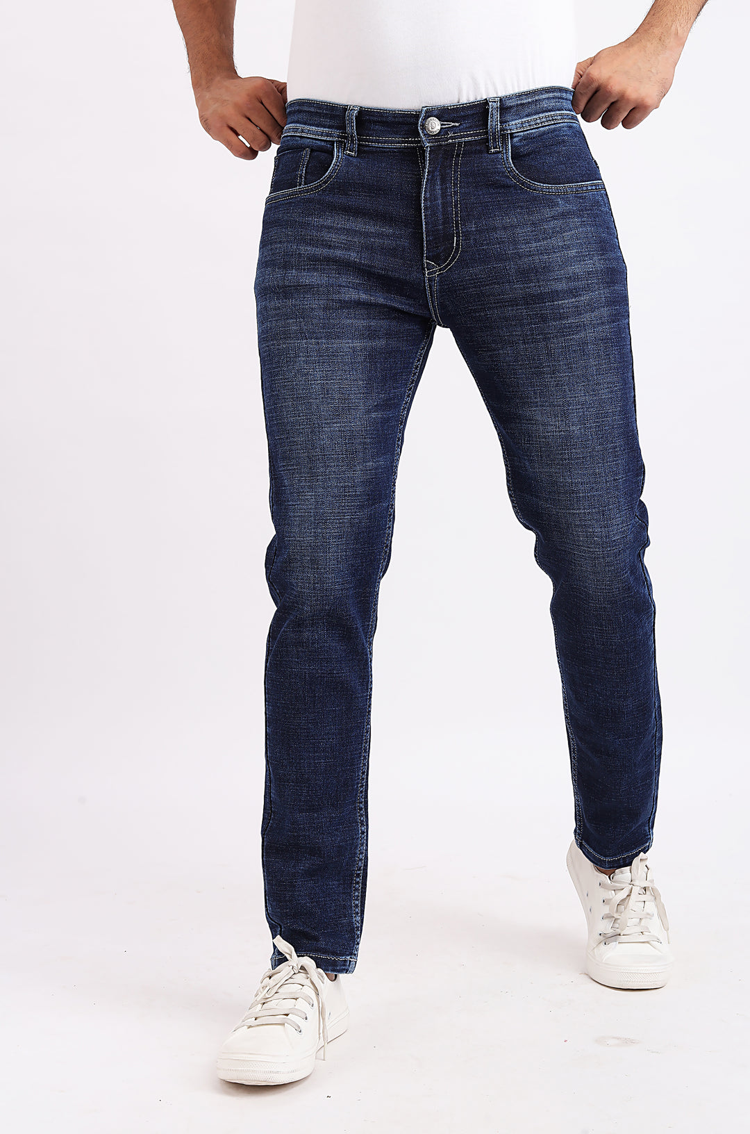 Raddit Sea blue Knitted Denim Jeans For Men