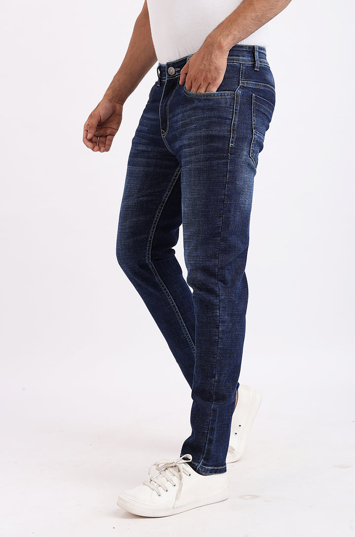 Raddit Sea blue Knitted Denim Jeans For Men