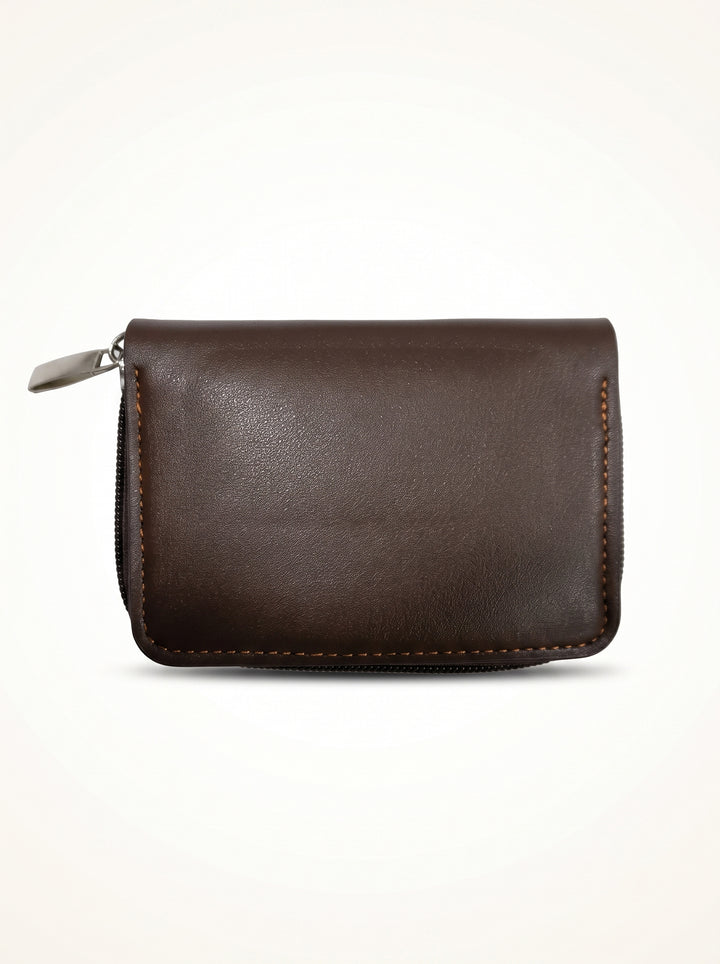 Coffee Brown Premium Tan Zip-Around Accordion Card Wallet | Secure & Compact