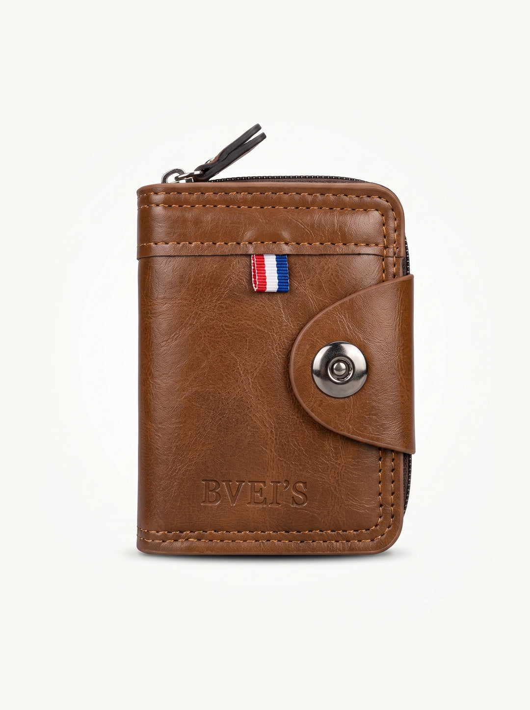 High-Capacity Hybrid Zip & Snap Leather Wallet – Classic Black