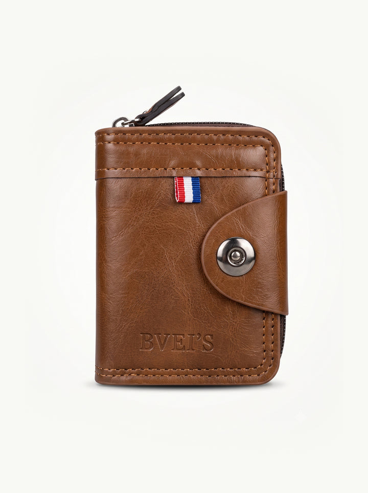 High-Capacity Hybrid Zip & Snap Leather Wallet – Classic Black