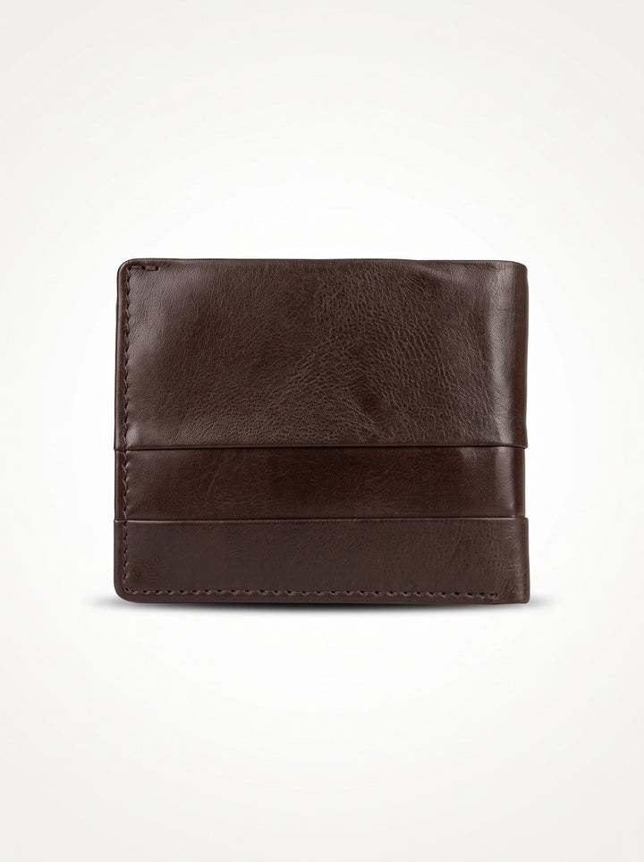 Classic Leather Bi-Fold Wallet with Coin Pouch – Dark Brown