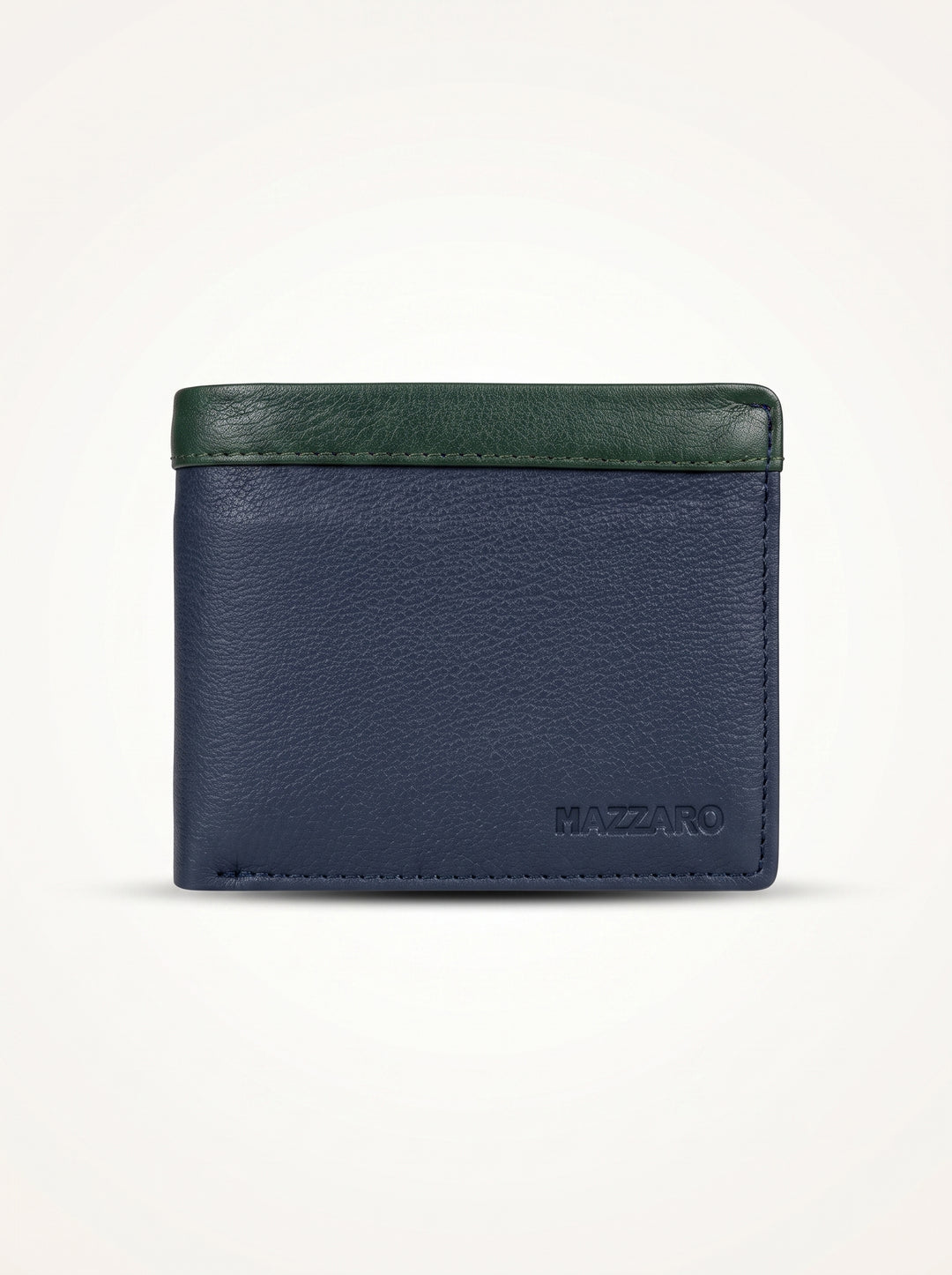Two-Tone Genuine Leather Wallet with Zipper Coin Pocket - Brown & Navy Blue