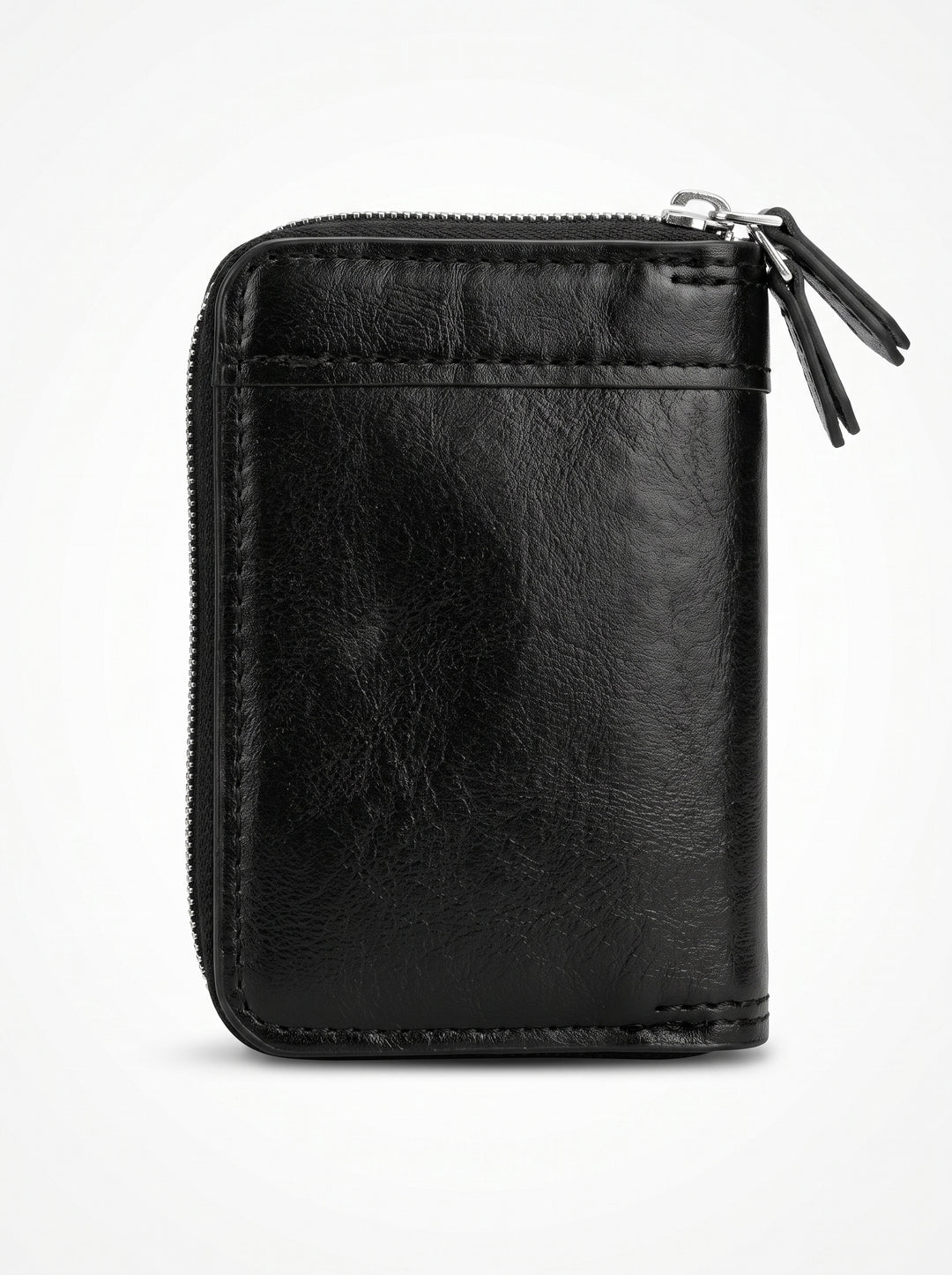 High-Capacity Hybrid Zip & Snap Leather Wallet – Classic Black