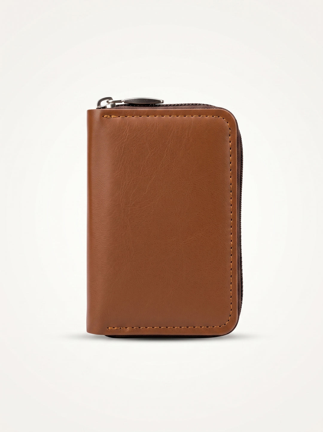 Coffee Brown Premium Tan Zip-Around Accordion Card Wallet | Secure & Compact
