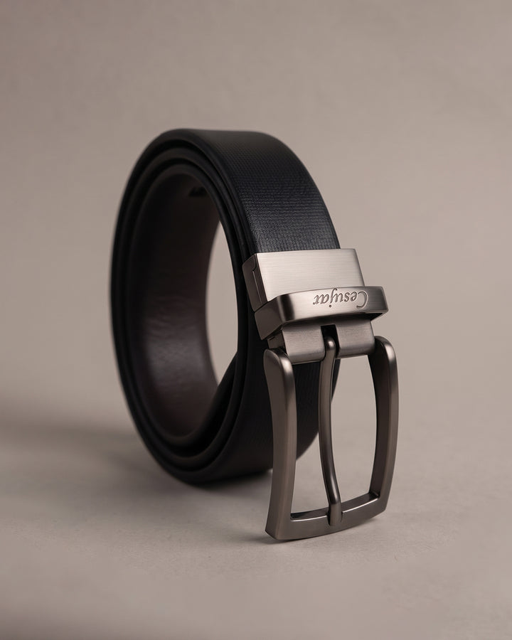 Premium Textured Black Leather Belt – Gunmetal Buckle