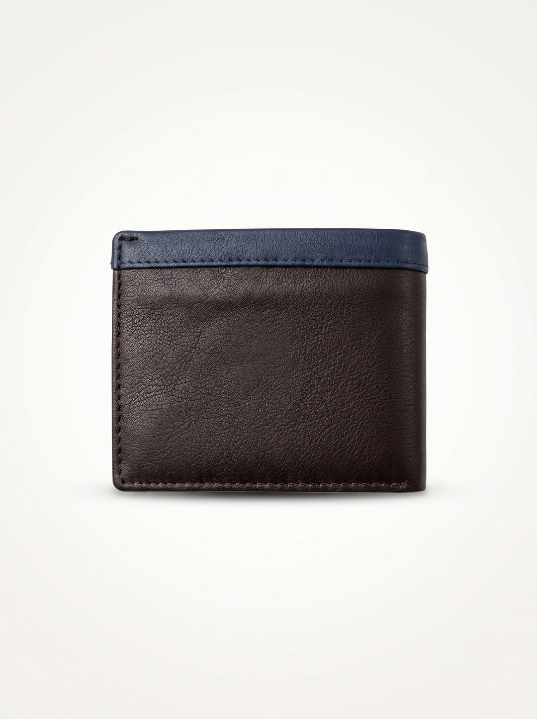 Two-Tone Genuine Leather Wallet with Zipper Coin Pocket - Brown & Navy Blue