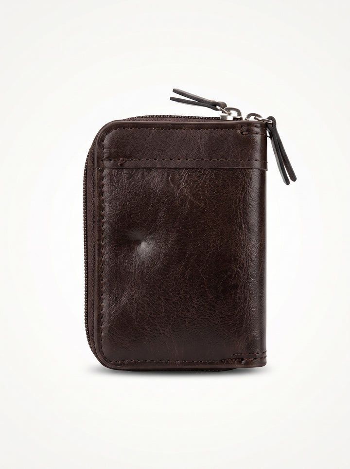 High-Capacity Hybrid Zip & Snap Leather Wallet – Classic Black