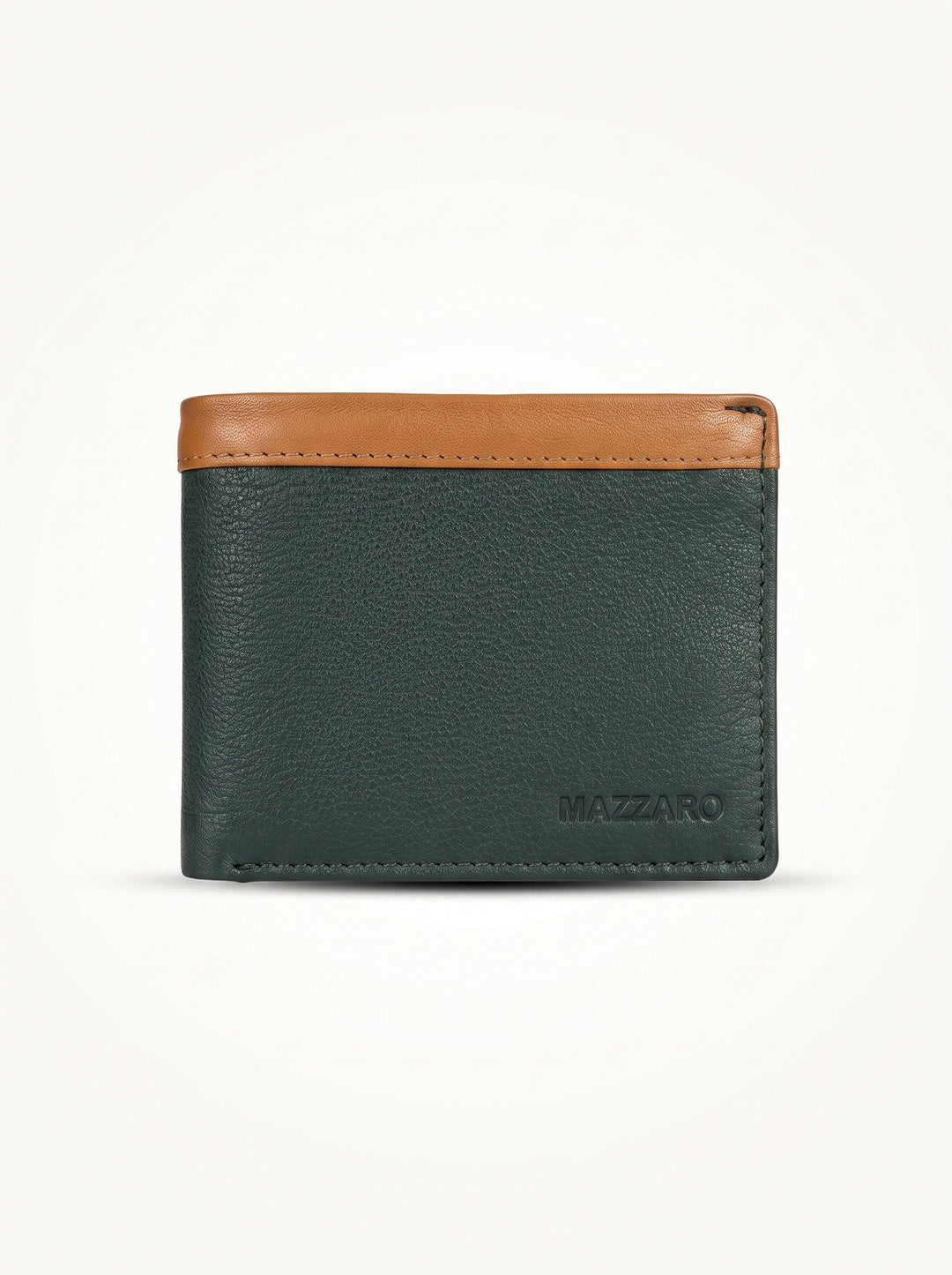 Two-Tone Genuine Leather Wallet with Zipper Coin Pocket - Brown & Navy Blue