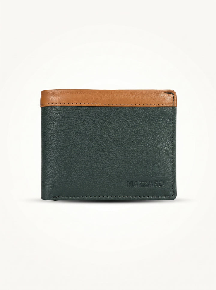 Two-Tone Genuine Leather Wallet with Zipper Coin Pocket - Brown & Navy Blue