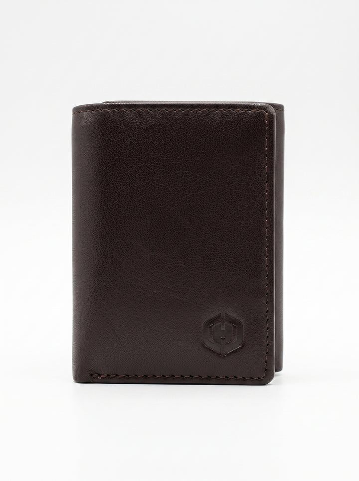 Premium Compact Leather Trifold Wallet – Brown