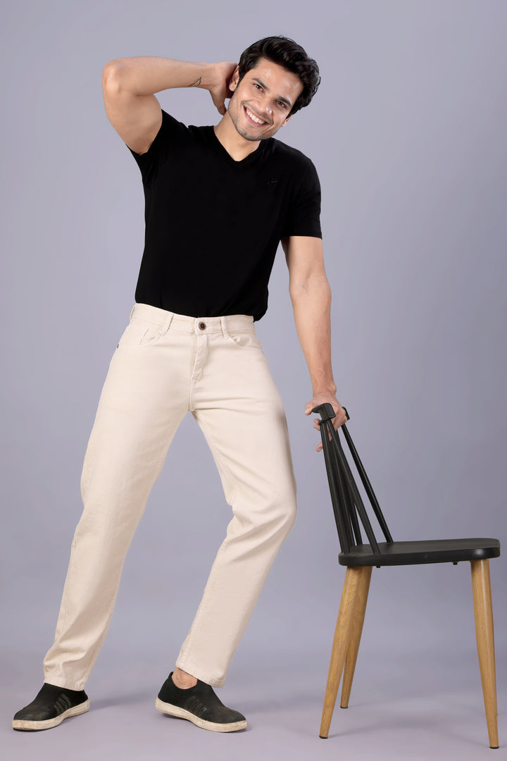Beige Relax Fit Jeans For Men