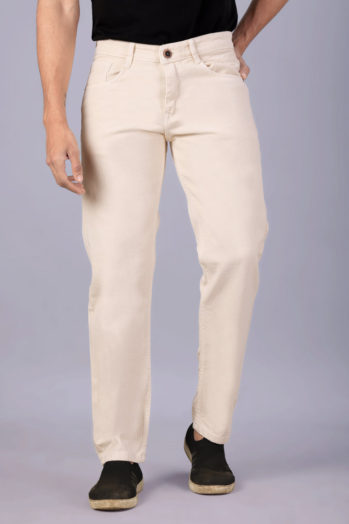 Beige Relax Fit Jeans For Men