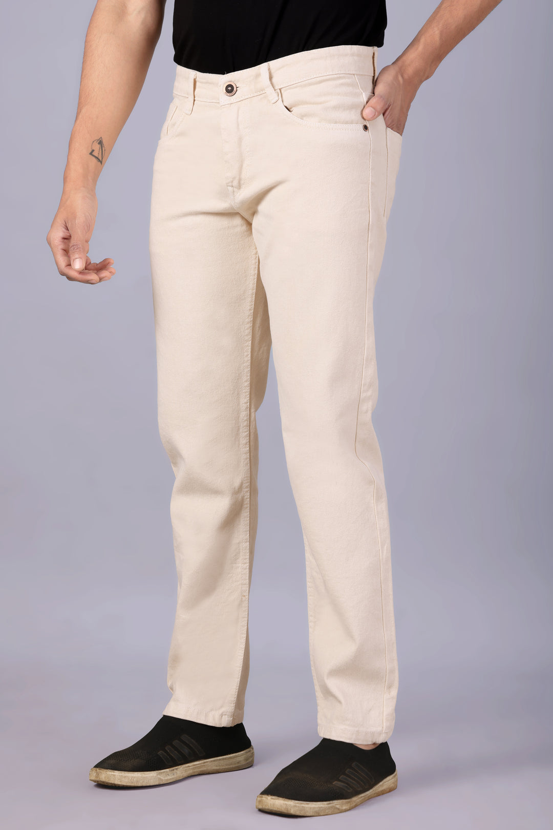 Beige Relax Fit Jeans For Men