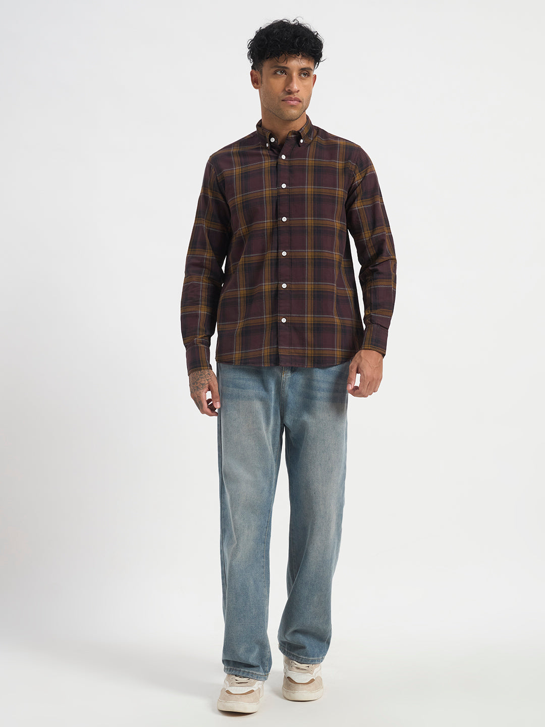 Brown Check Full Sleeve Shirt