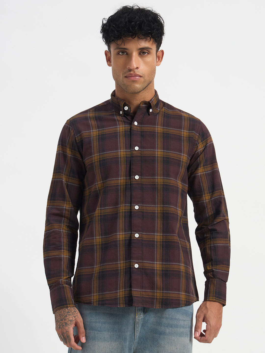 Brown Check Full Sleeve Shirt