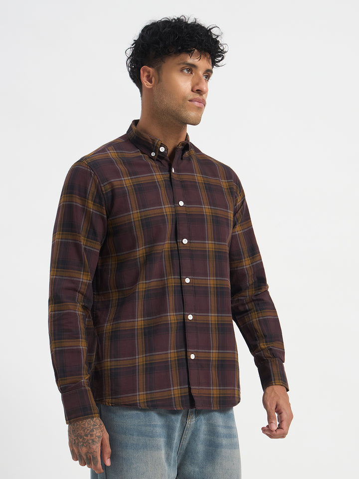 Brown Check Full Sleeve Shirt