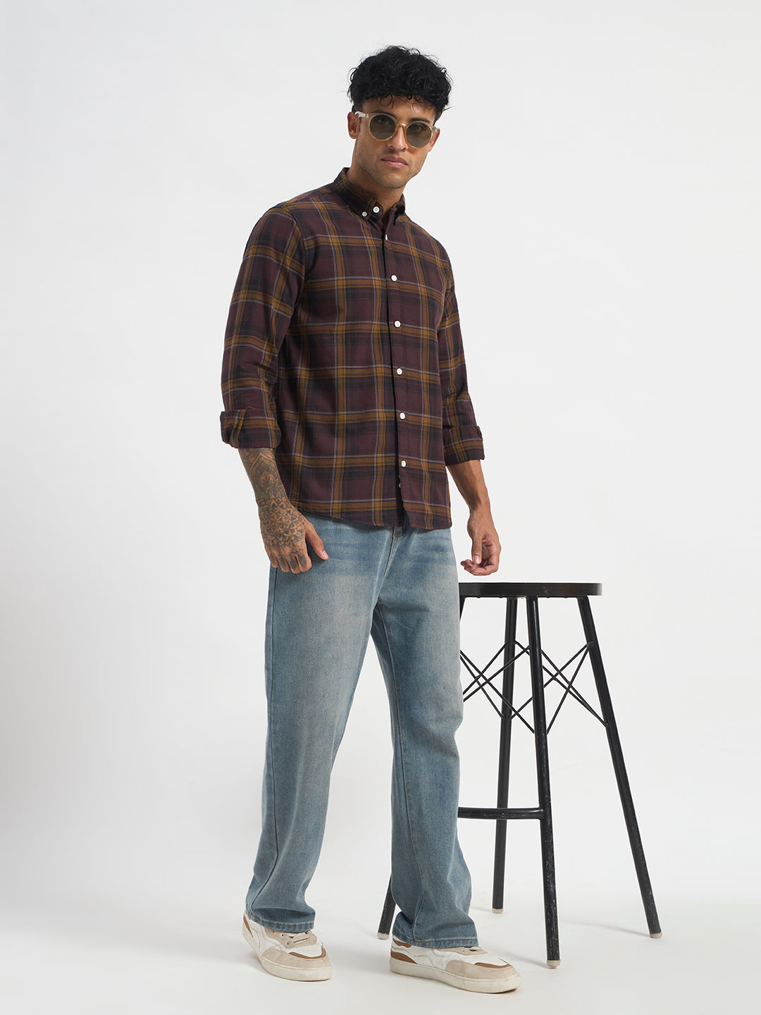Brown Check Full Sleeve Shirt