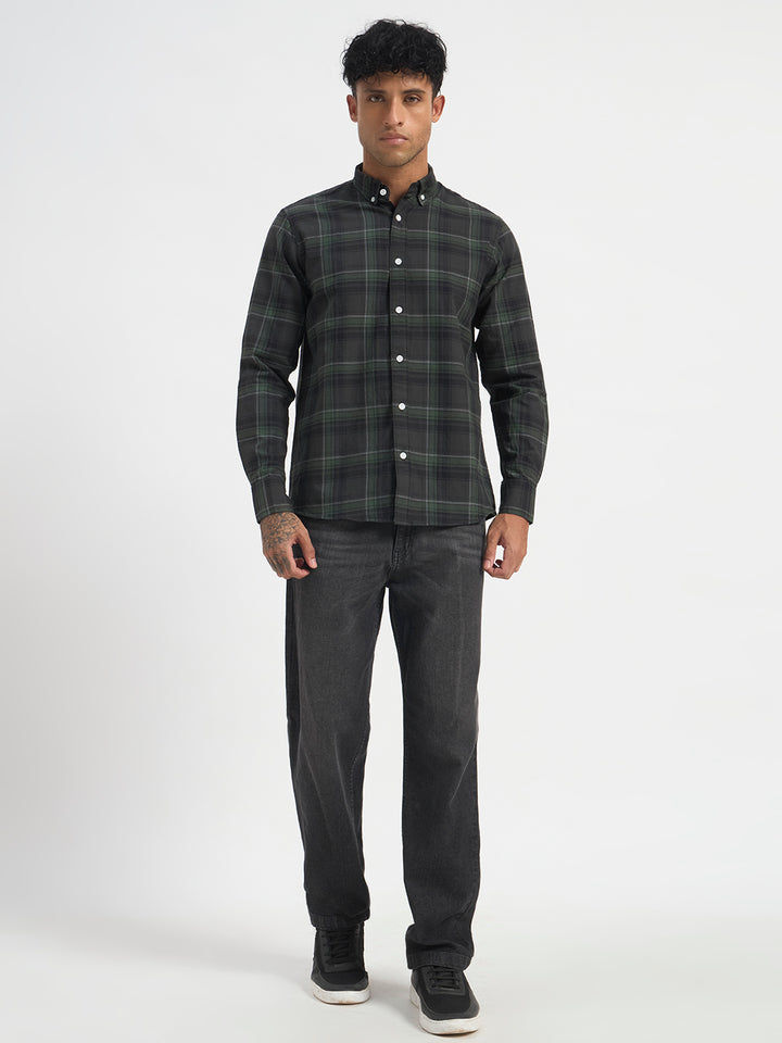Casual Green Check Full Sleeve Shirt