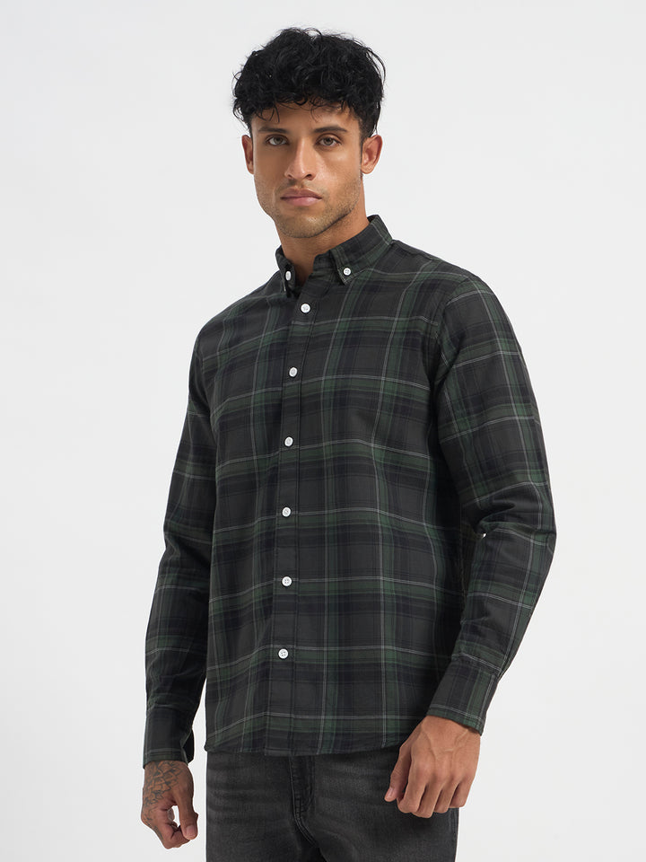 Casual Green Check Full Sleeve Shirt