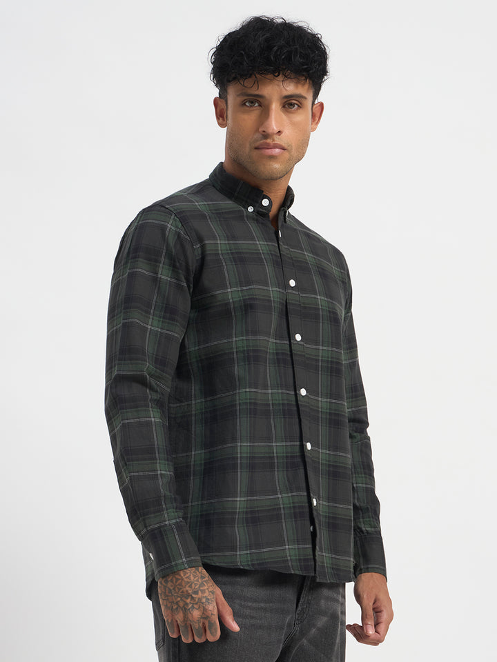 Casual Green Check Full Sleeve Shirt
