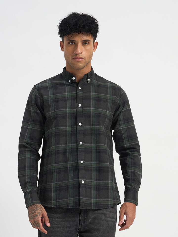 Casual Green Check Full Sleeve Shirt